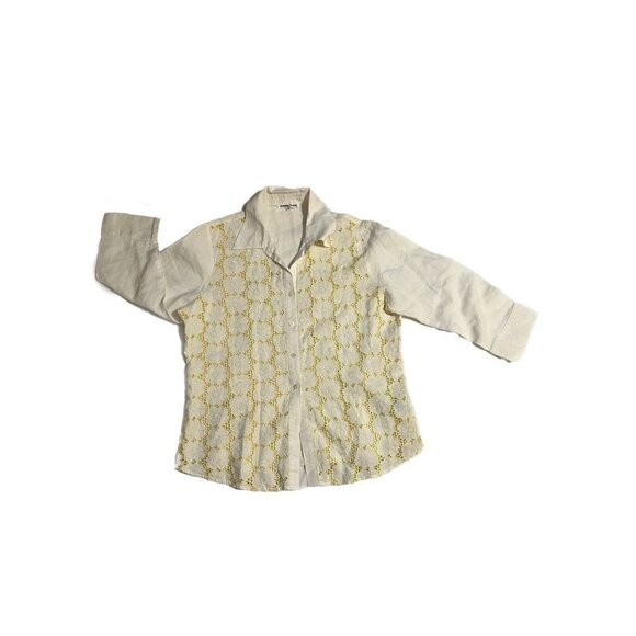 SIZE 14 JENNIFER WOMEN WHITE &YELLOW FLORAL PRINT BUTTON UP. TEACHER WORK CHURCH - Picture 1 of 6